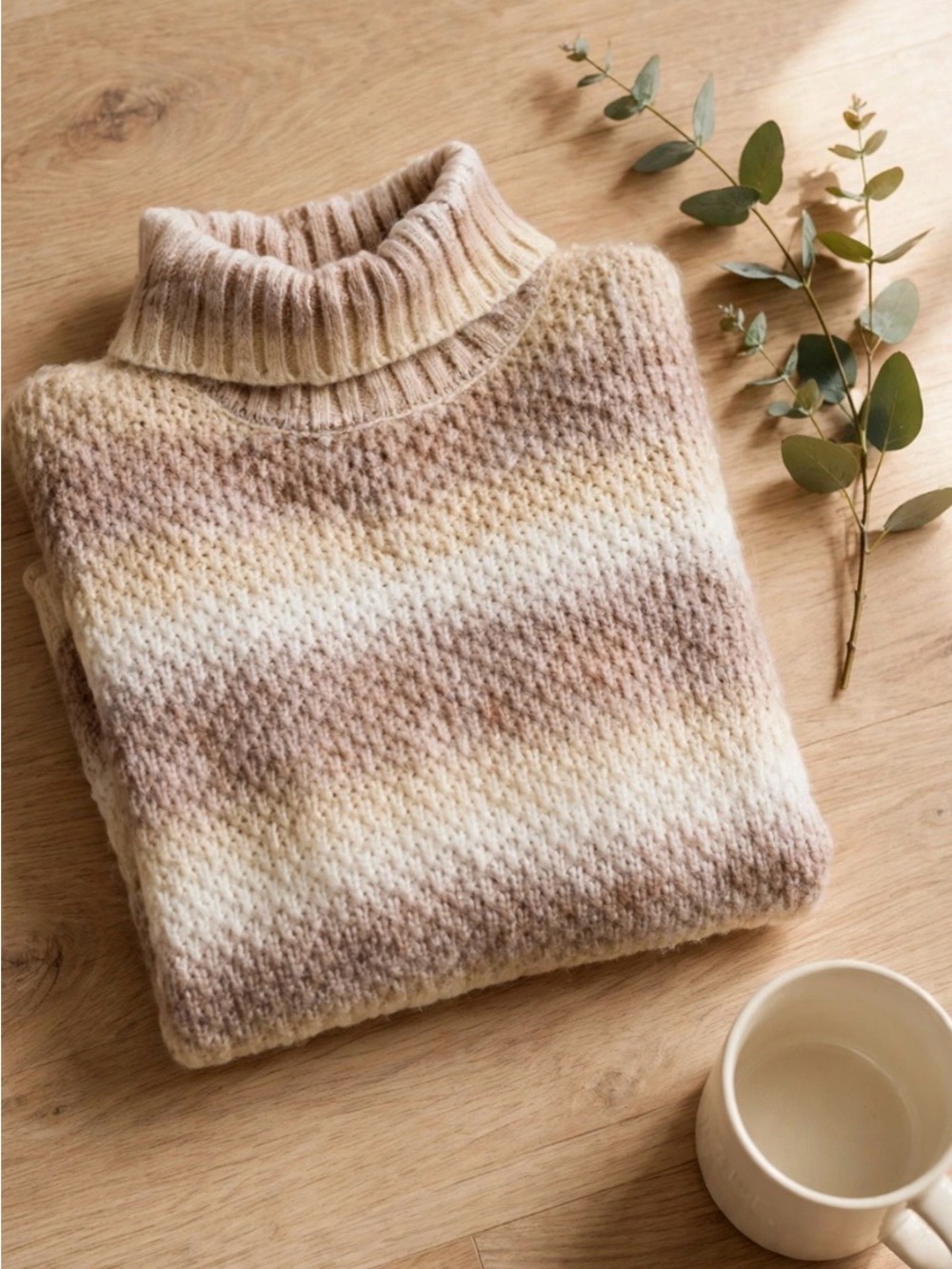 Zara Cream and Tan Striped Turtleneck Sweater Girl